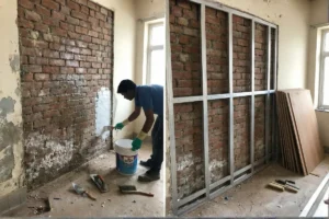 bedroom interior wall dampness and preparation 