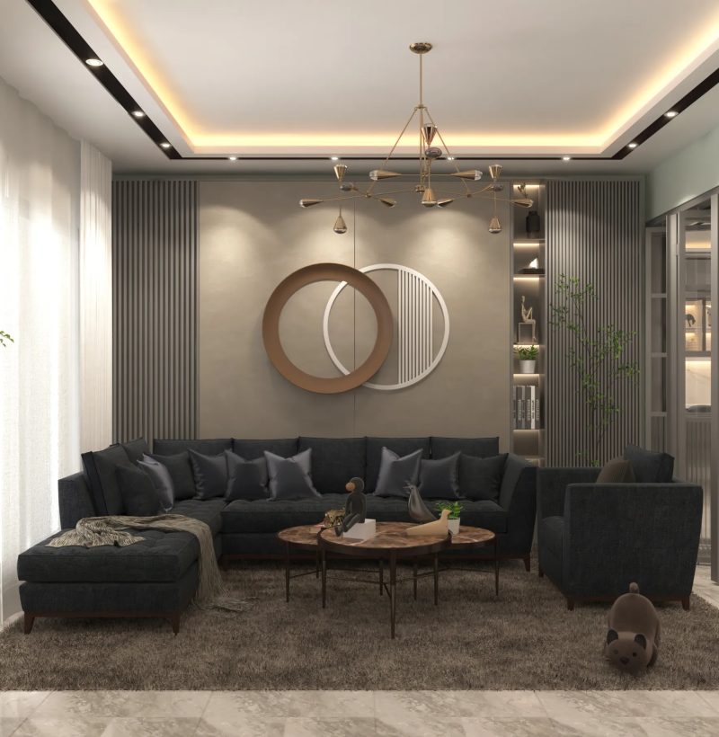 Modern living room with stylish sofa, art, and design by Oak Wood Craft BD, Dhaka, Bangladesh.